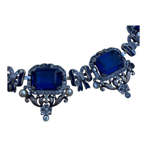 VTG Signed Crown Trifari Alfred Philippe Sapphire Glass Rhinestone Necklace READ - Picture 14 of 16